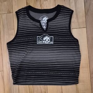 Lurking Class Women's Size Large Striped Black and Gray Sleeveless Top